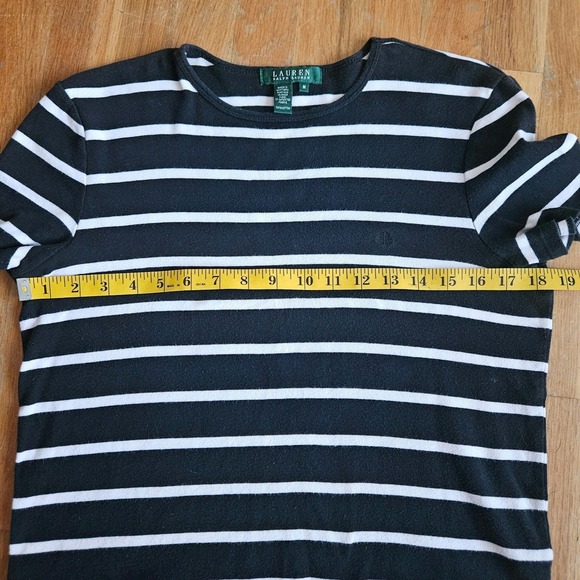 Ralph Lauren Crew Neck Black Striped‎ Top Classic Timeless Cotton T-Shirt Size M - Picture 12 of 14